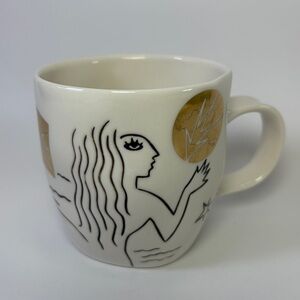 Starbucks‎ 2013 Anniversary Coffee Mug Etched Siren Mermaid White Gold 12 oz